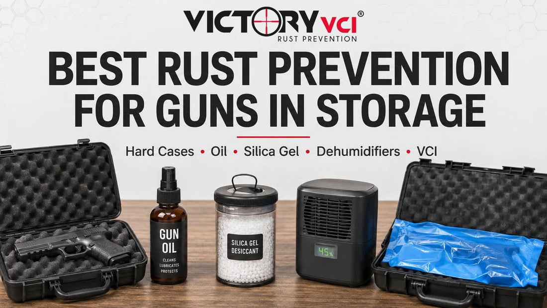 Victory VCI® vs. hard cases, gun oil, silica gel, and dehumidifiers — rust prevention comparison for gun storage.