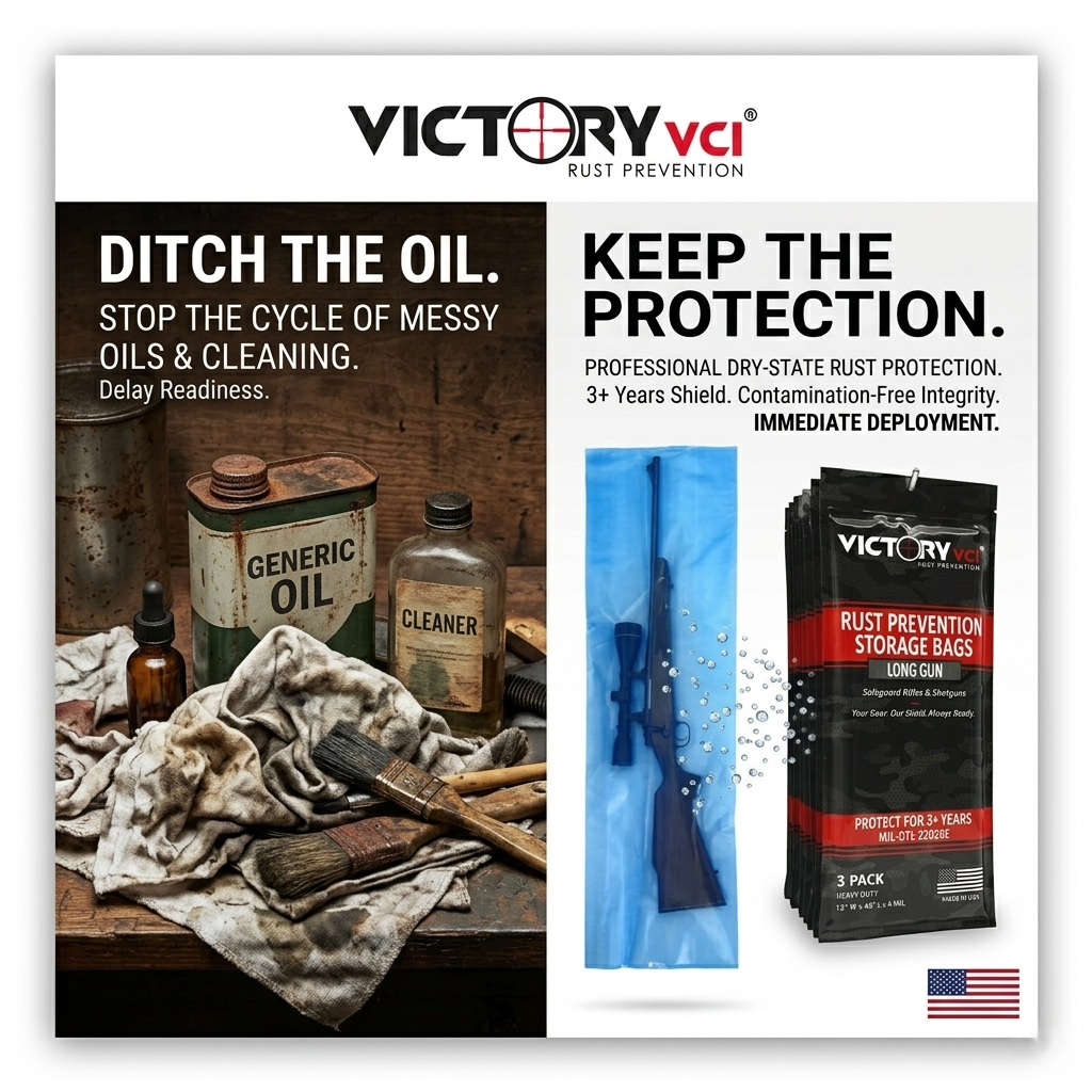 Busy shooter at deer camp using Victory VCI bag for zero-mess rifle storage.