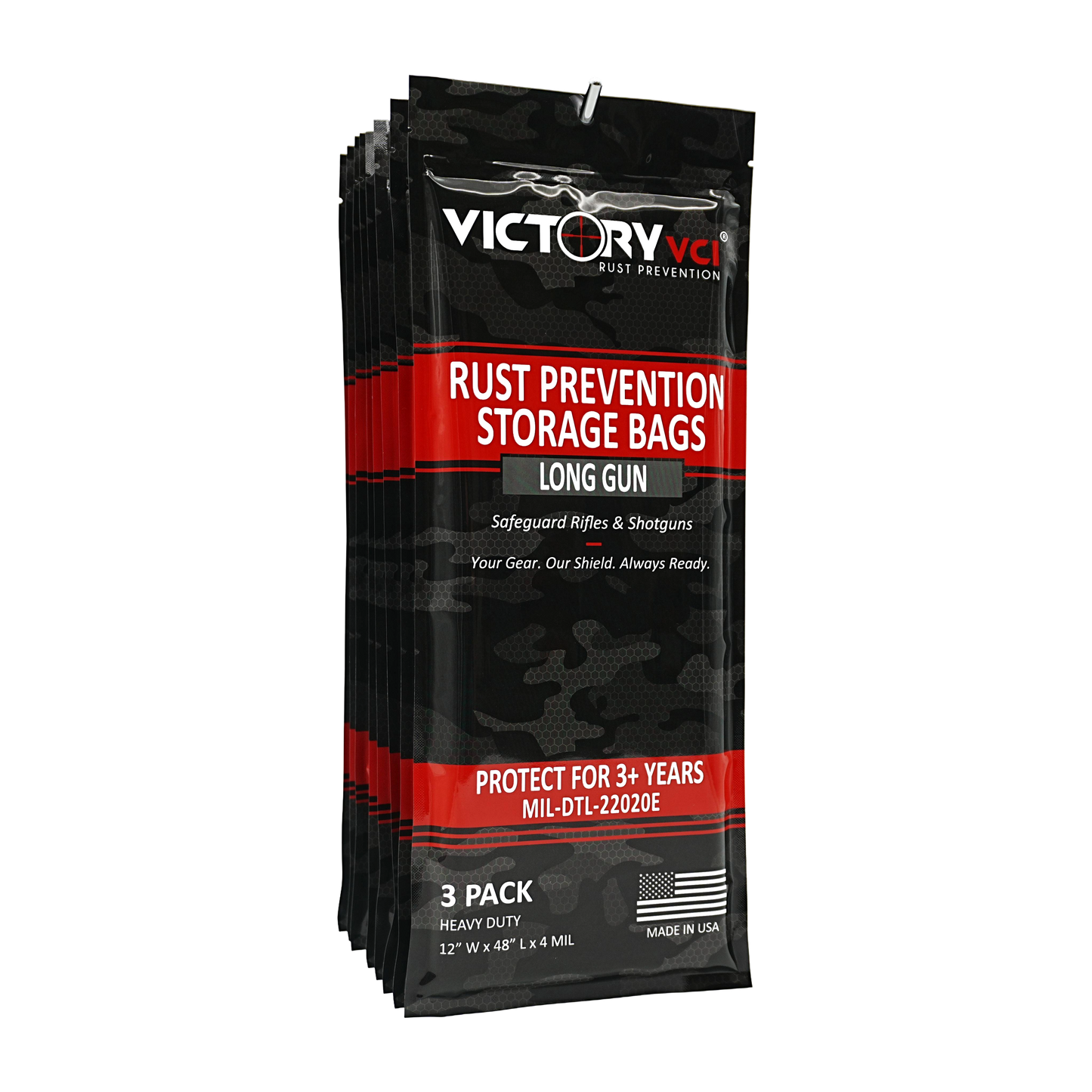 Victory VCI 4-mil thick long-gun storage bag Made in USA for rust prevention.