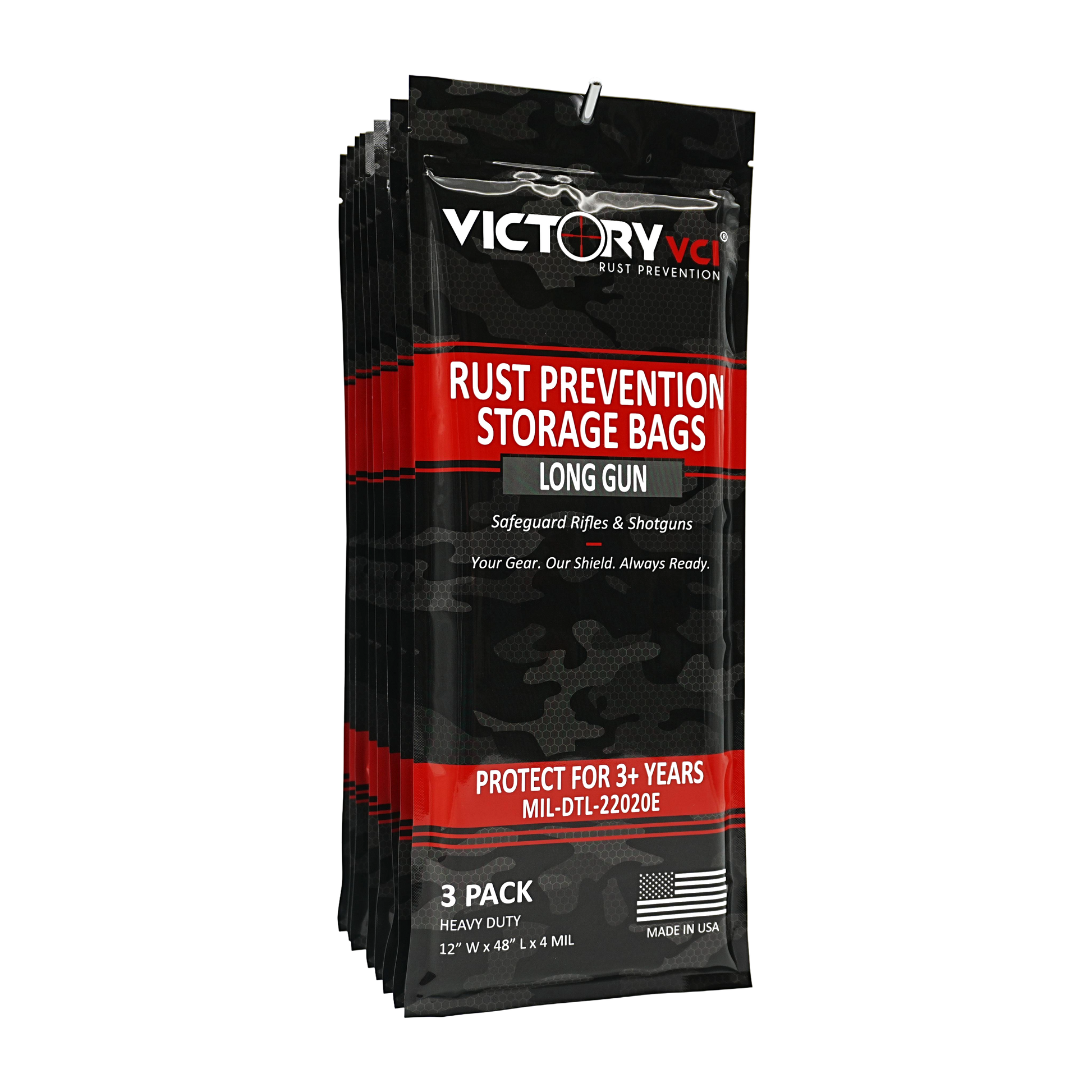 Victory VCI 4-mil thick long-gun storage bag Made in USA for rust prevention.