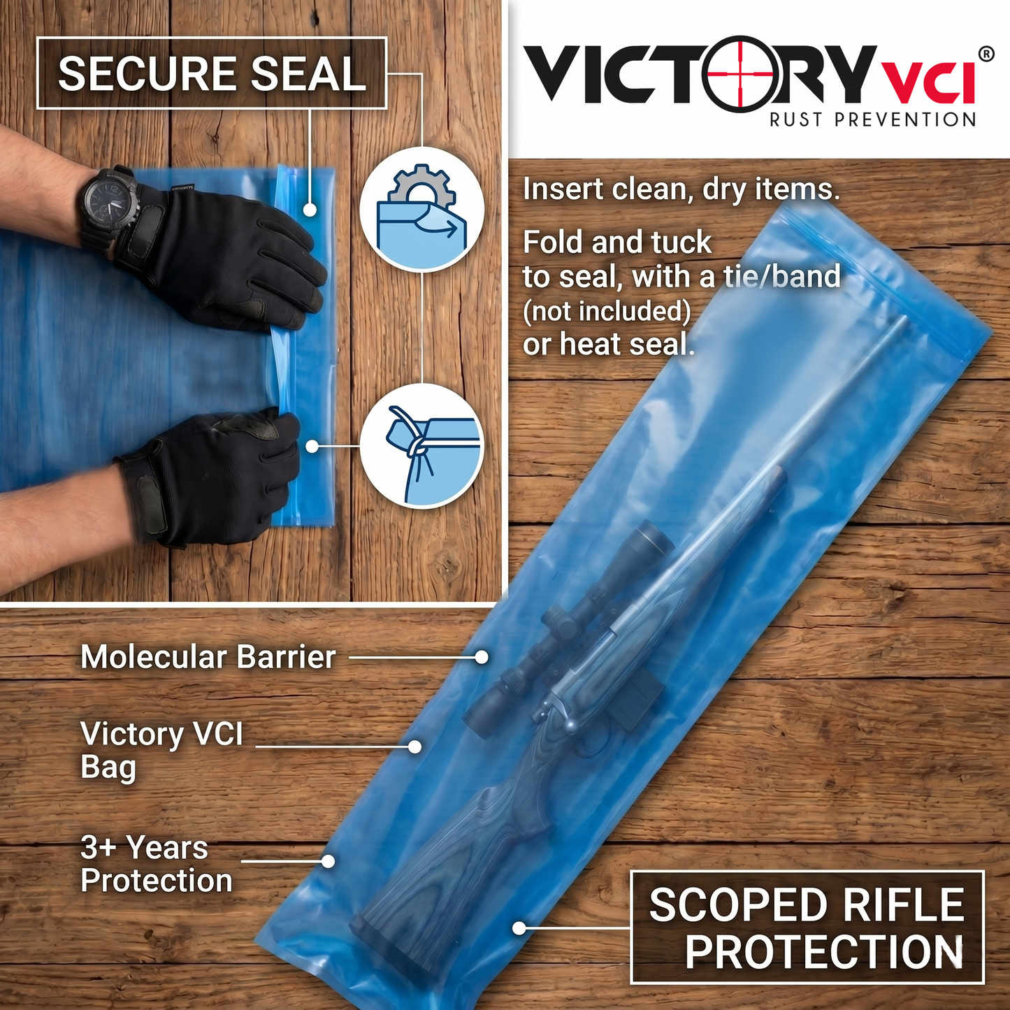 How to use Victory VCI bag with simple fold and tuck seal for long gun storage.