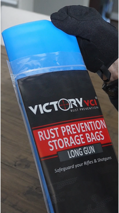 Victory VCI Bag demo showing multiple closure options—heat seal, zip tie, twist tie, and fold-and-tape—for eco-friendly rust protection.