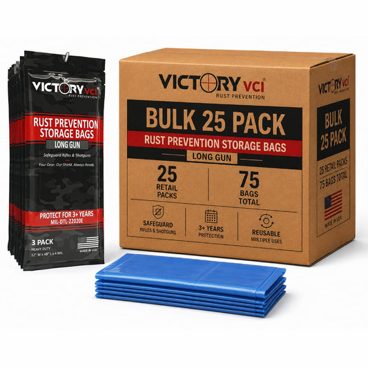 Victory VCI® 12x48 long gun rust prevention bulk case, 25 packs, 75 bags total.
