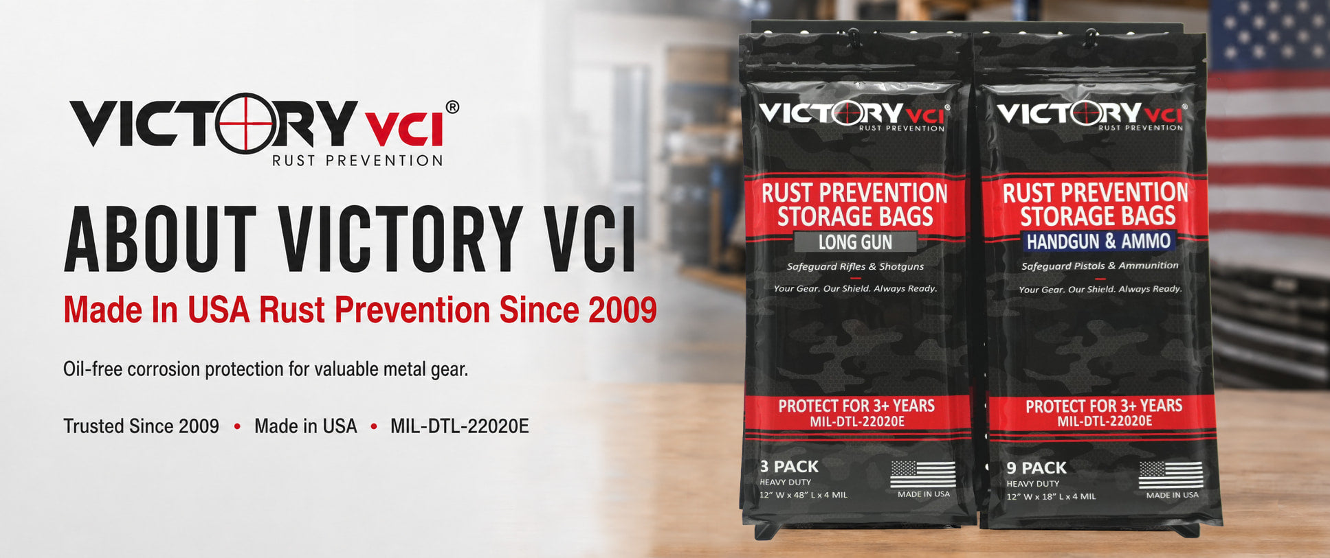 Victory VCI® Made in USA Rust Prevention Since 2009. MIL-DTL-22020E Compliant.