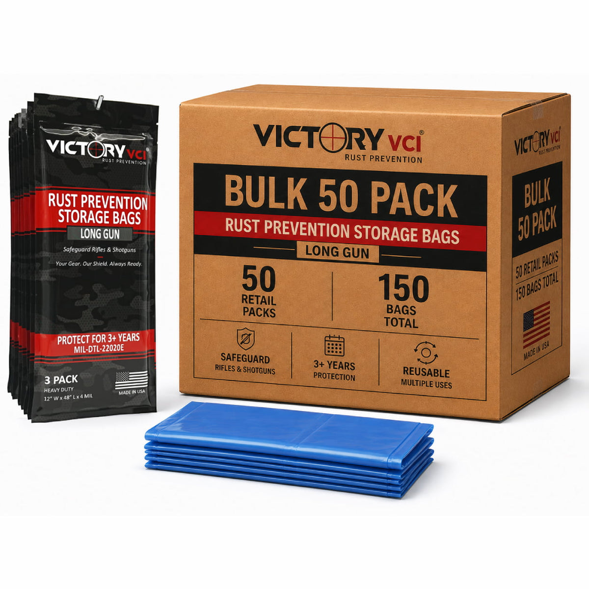 Victory VCI® 12x48 long gun rust prevention bulk case, 50 packs, 150 bags total.
