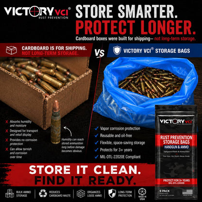 Victory VCI® bulk ammunition storage bags, long-term corrosion protection, 9-pack, made in USA.
