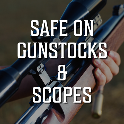 Rifle with wood stock and mounted scope—compatible with Victory VCI rust prevention bags, safe for all finishes and optics