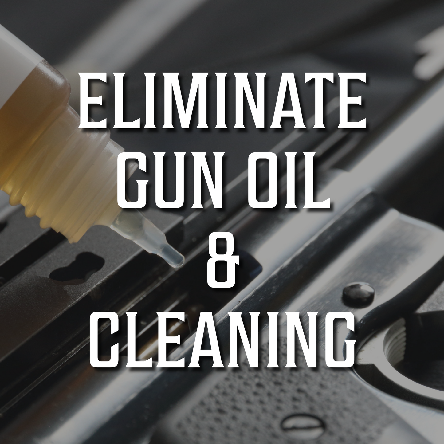 Pistol with gun oil bottle—Victory VCI bags eliminate the need for oil, emitters, and messy cleanup.