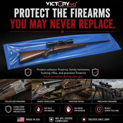 Protect collector firearms, family heirlooms, hunting rifles from corrosion during storage with Victory VCI®.