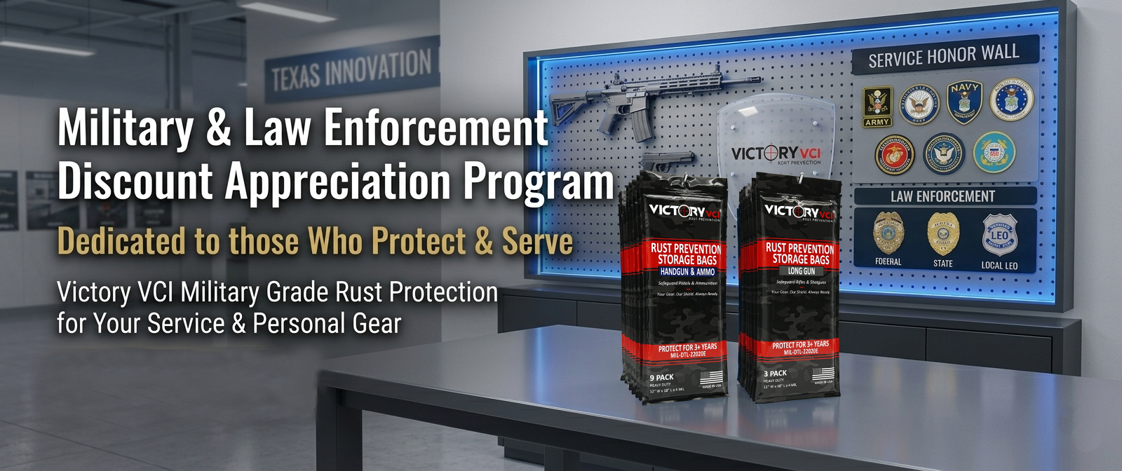 Military and Law Enforcement Discount Appreciation Program — Victory VCI Military Grade Rust Protection Gun Bags.