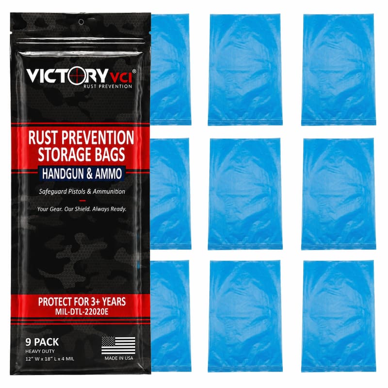 Victory VCI® handgun and ammo rust prevention storage bags for handguns, ammunition, magazines, and metal gear