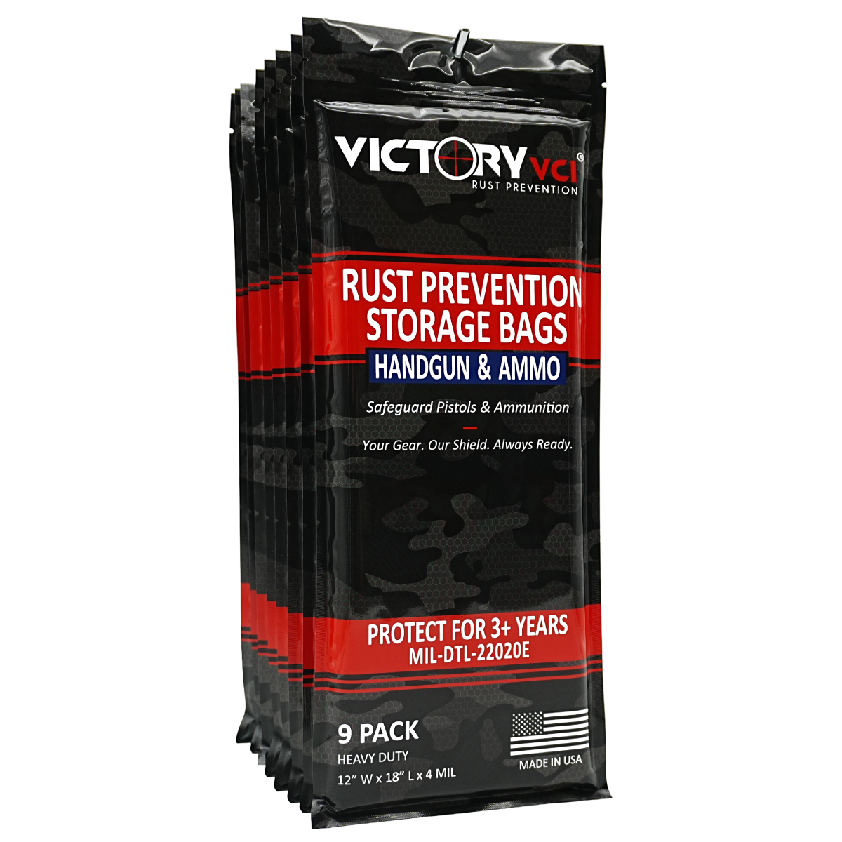 Victory VCI rust prevention handgun and ammo storage bag retail packaging
