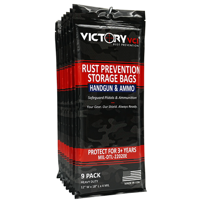 Victory VCI rust prevention handgun and ammo storage bag retail packaging