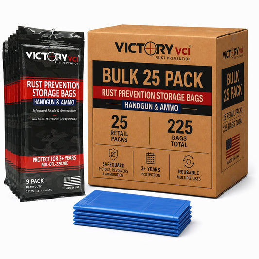 Victory VCI® 12x18 handgun and ammo rust prevention bulk case, 25 packs, 225 bags total.