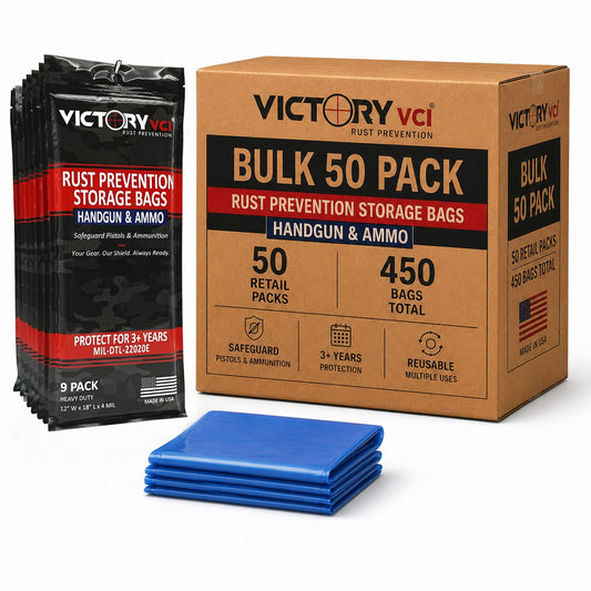 Victory VCI handgun and ammo storage bags, 12x18 in., MIL-DTL-22020E compliant, case of 50 (450 bags), made in USA