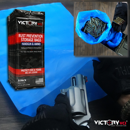 Victory VCI rust prevention storage bags, 12x18 in., 9-pack, 4-mil heavy duty, MIL-DTL-22020E compliant, oil-free, 3+ year protection, made in USA