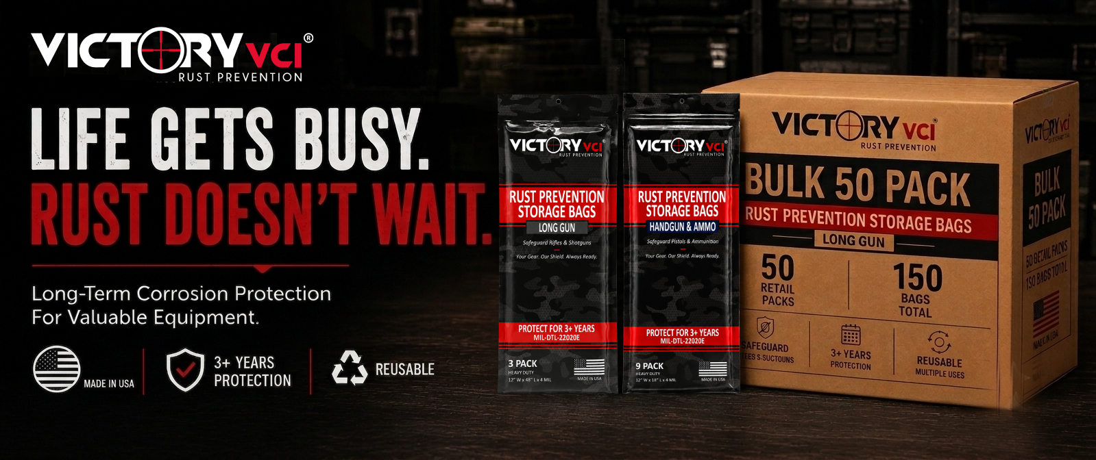 Victory VCI Rust Prevention Storage Bags – Long-Term Corrosion Protection for Valuable Equipment, Made in USA, 3+ Years Protection, Reusable.