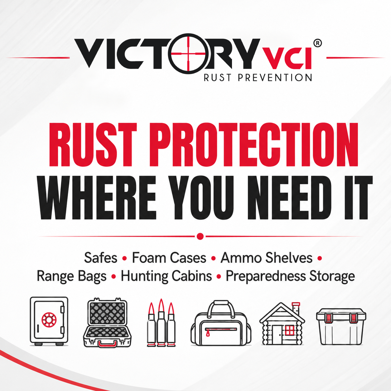 Victory VCI® rust prevention storage bags provide protection where you need it, ideal for safes, foam cases, ammo shelves, range bags, hunting cabins, and preparedness storage.